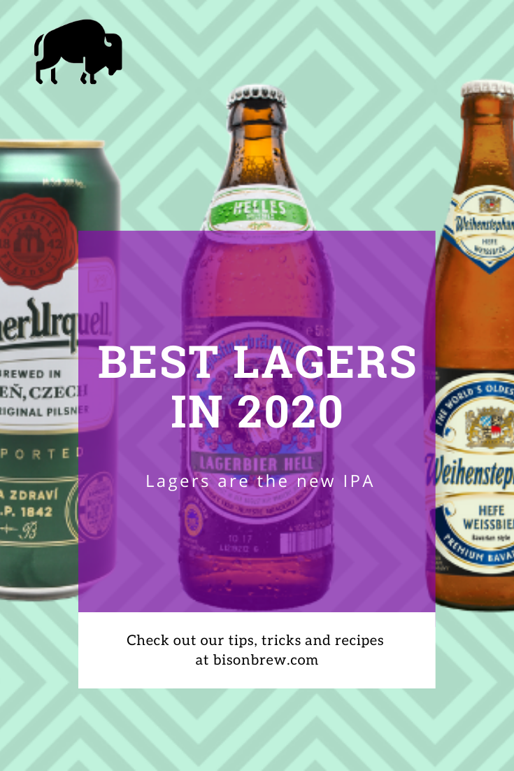 best lagers in 2020 on green background including pilsner urquell and weihenstephaner